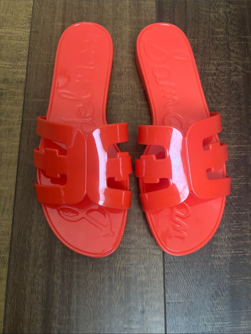 Sam Edelman Coral-Red Gloss Slide Sandals